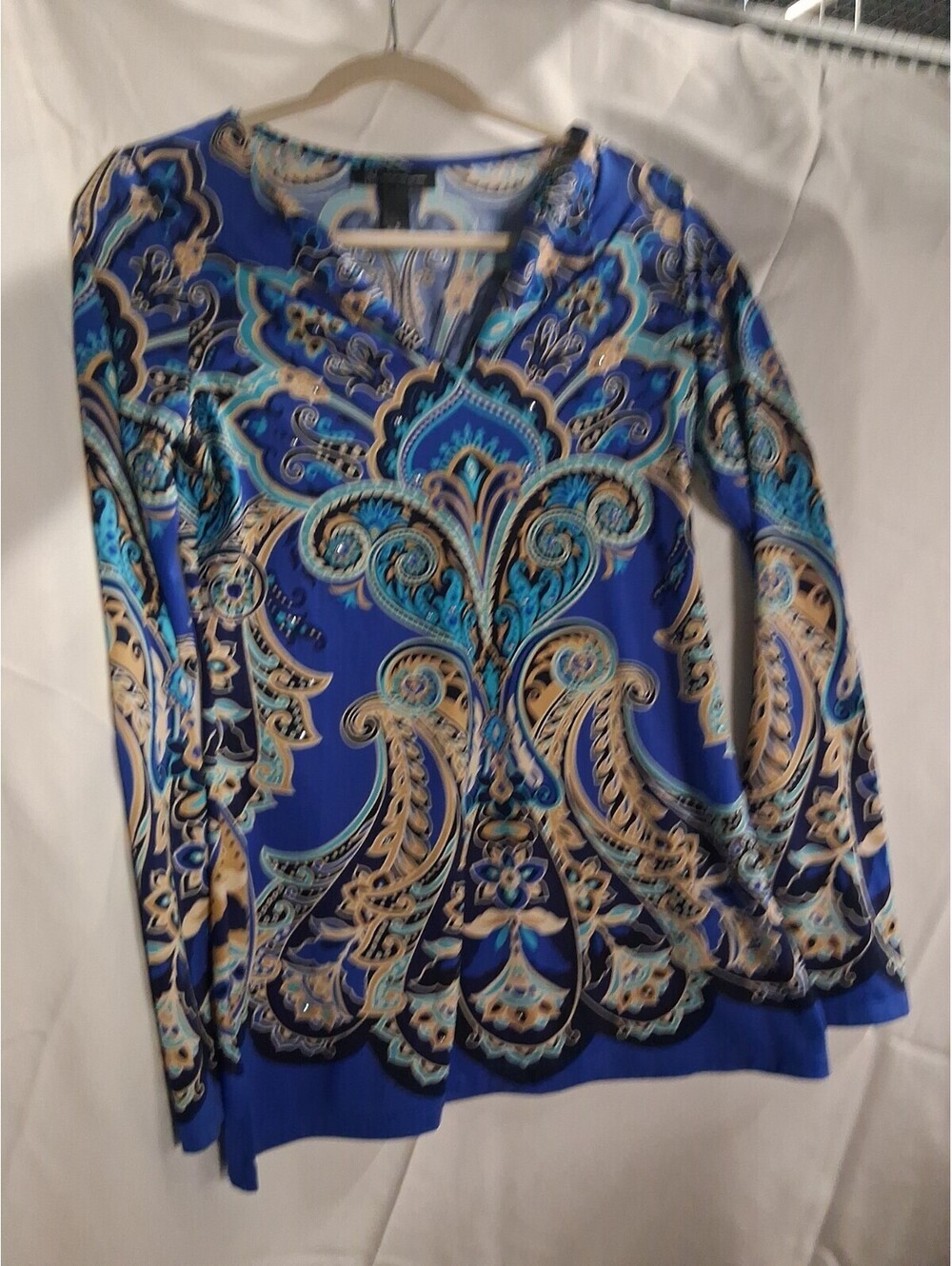 INC International Concepts Small Blue Paisley Long Sleeve Top M2